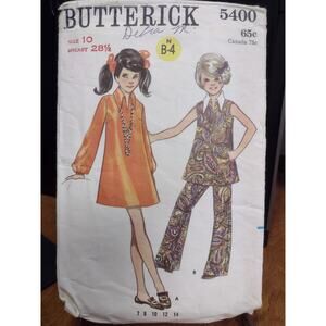 Vintage Butterick Pattern 5400 Girls' One-Piece‎ Dress or Top & Pants Size 10